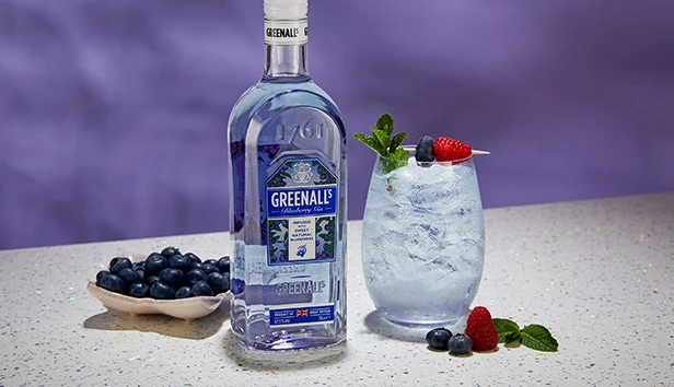 "Greenall’s Blueberry bottle – Premium gin with blueberry infusion available online with fast delivery from The V Bar in Nairobi."

